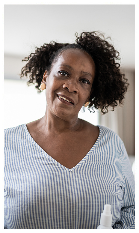 A woman looking at the camera.